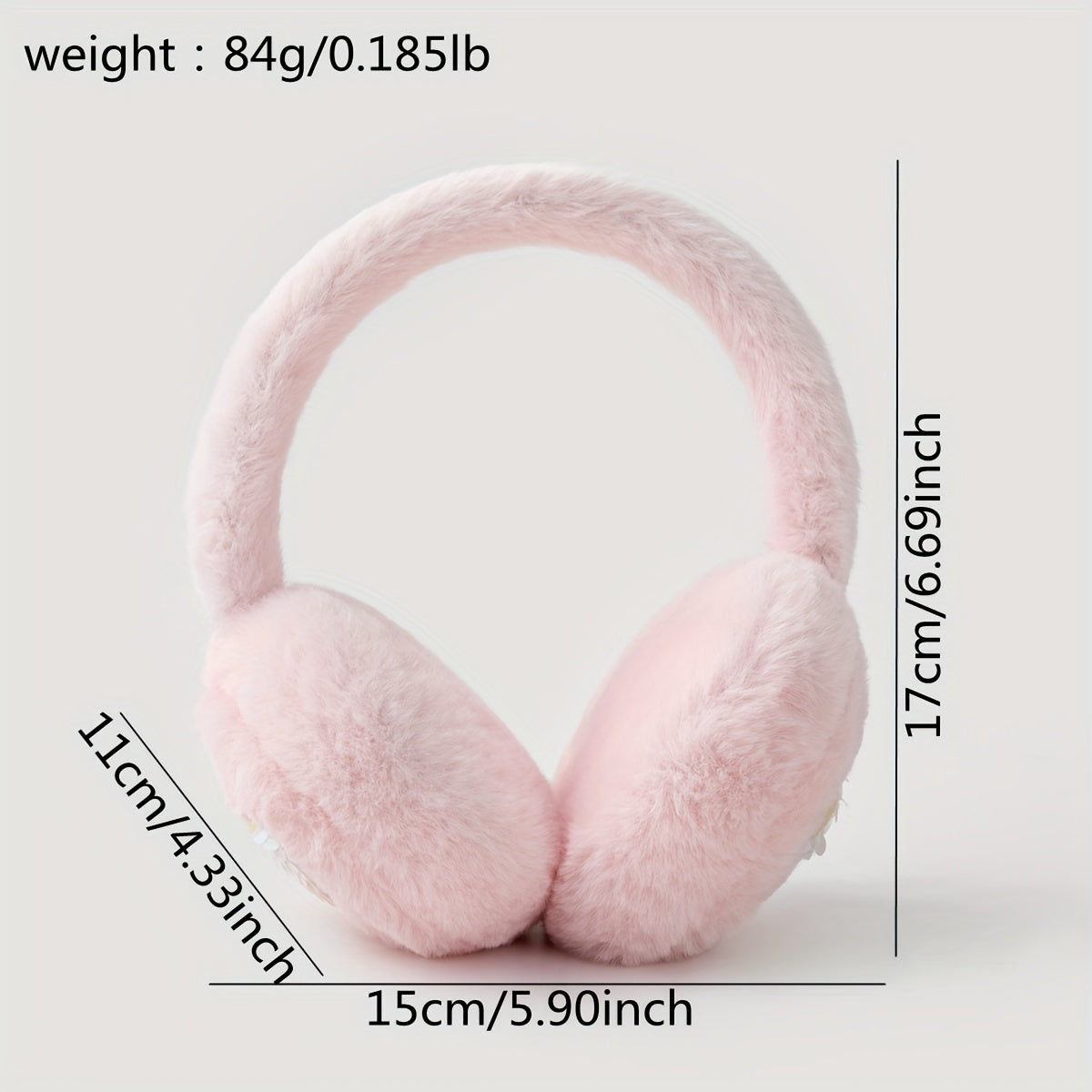 Pink Heart Plush Earmuffs Warm Cozy Winter Ear Protection for Outdoor Use