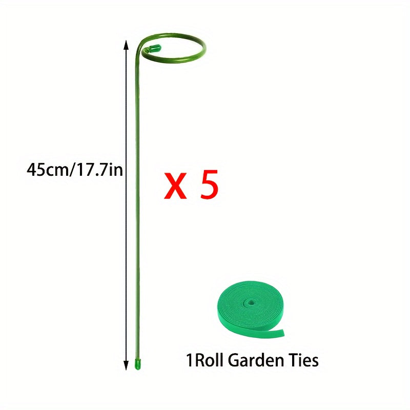 Metal Garden Plant Stakes Set of 5 or 10 for Supporting Single-Stem Flowers Green Steel Weather-Resistant