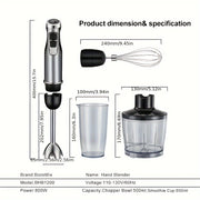 4-in-1 Hand Stick Blender Mixer 1200W Stainless Steel Ice Blades 220V European Standard Plug
