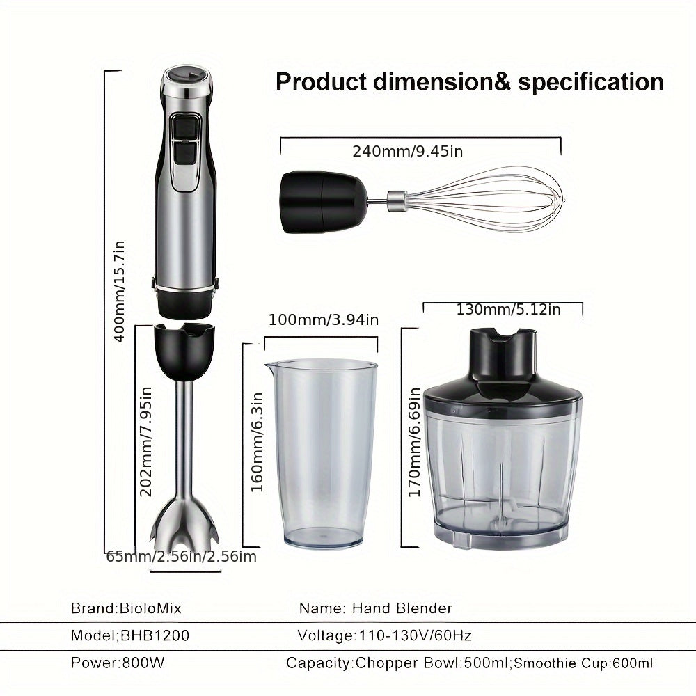 4-in-1 Hand Stick Blender Mixer 1200W Stainless Steel Ice Blades 220V European Standard Plug