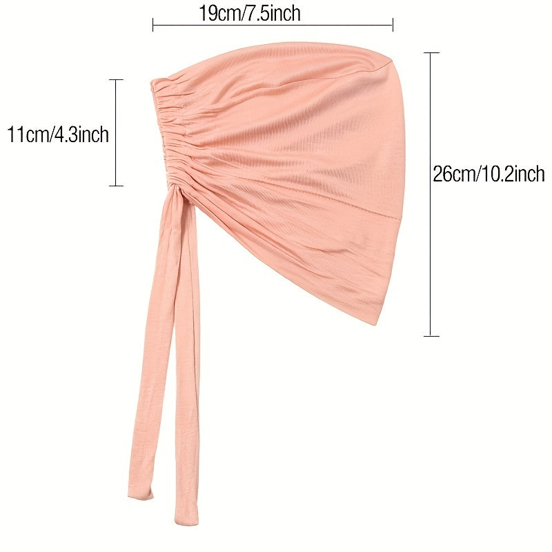 Set of 2 Solid Color Tied Back Undercaps with Elastic Inner Hijab Caps for Women