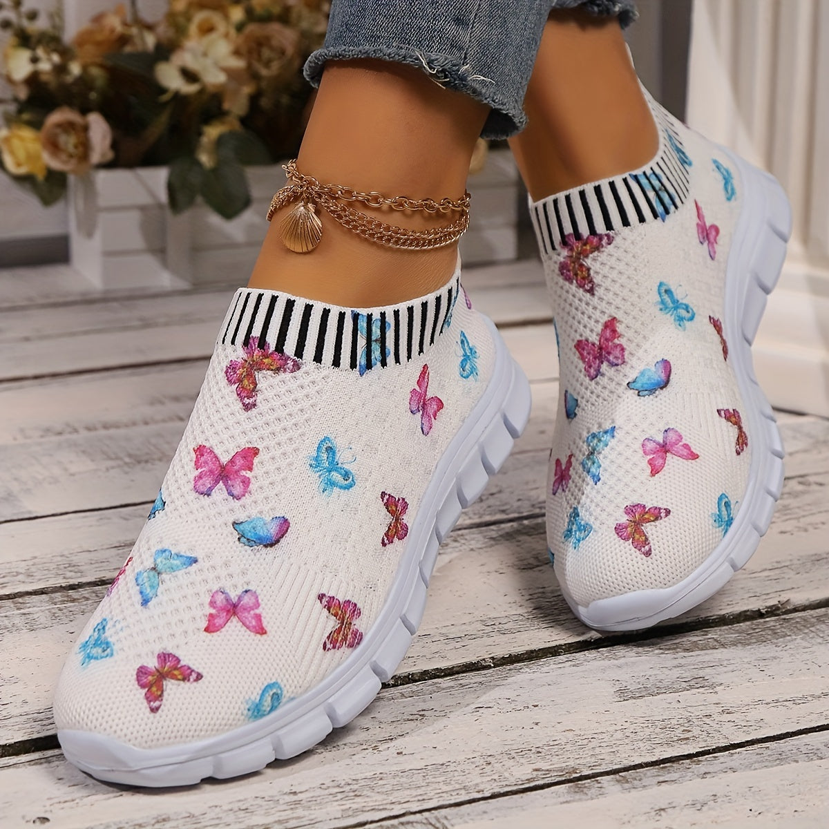 Women's Knitted Slip-On Sneakers with Platform Soft Sole and Breathable Design