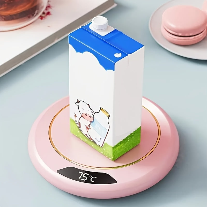 Pink USB Coffee Warmer with Copper Rose Design, 3 Temp Settings