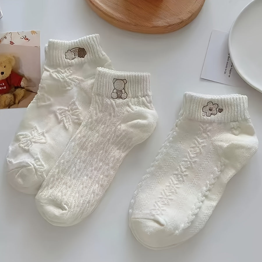 Women's Low Cut Ankle Socks 5 Pairs Textured Breathable Lightweight Knit Fabric