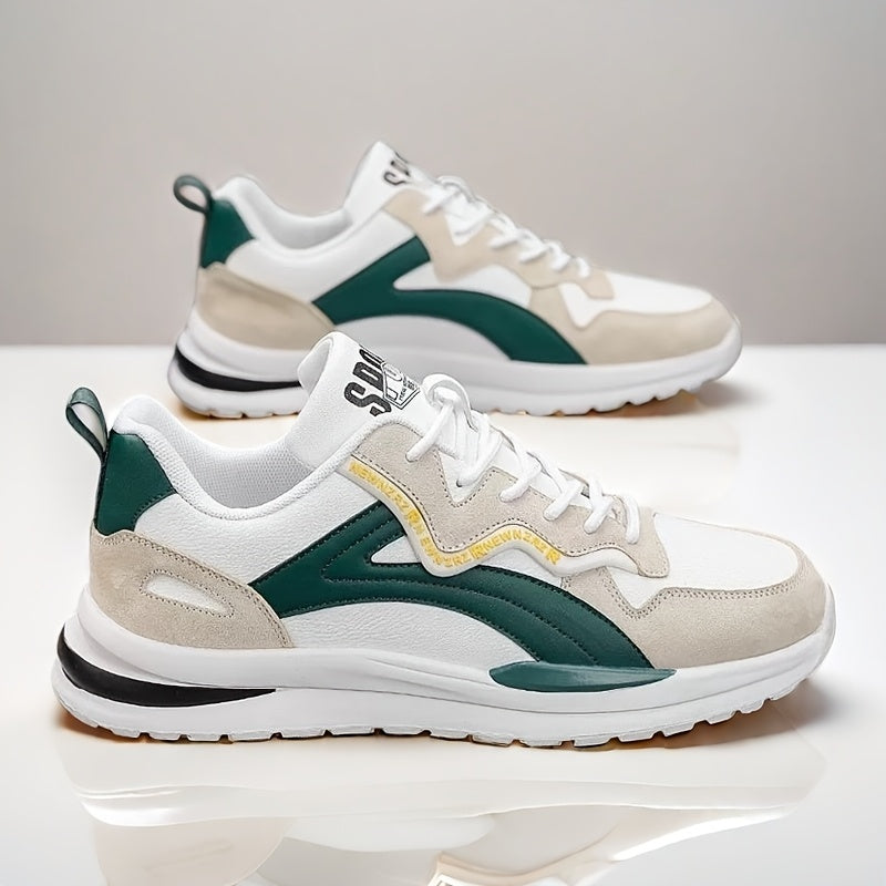 Men's Casual Sneakers Low Top Lace-Up Sports Street Style Solid Color Stripes PU Upper