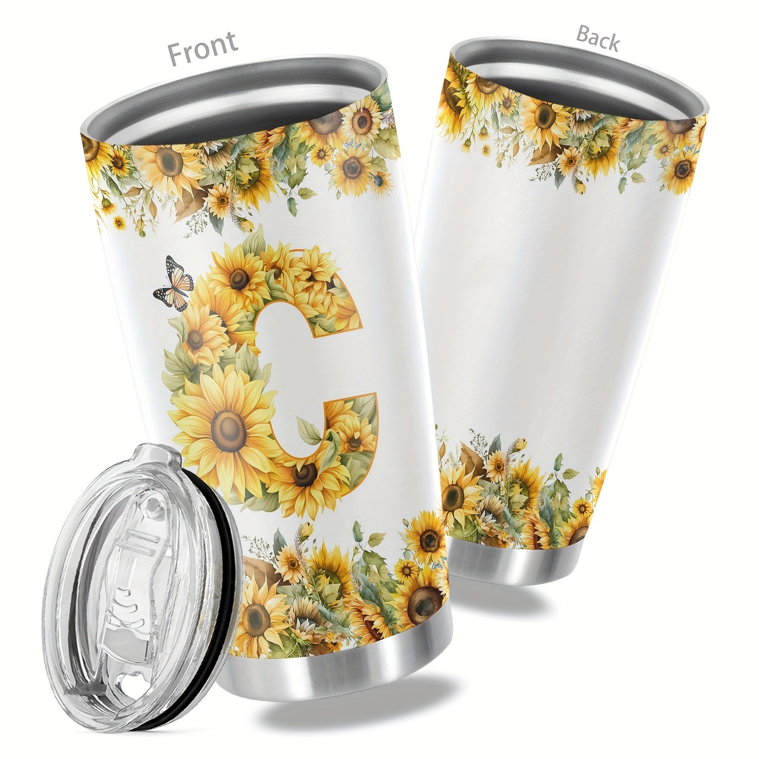 20oz Floral Initials Double-Walled Travel Mug for Women