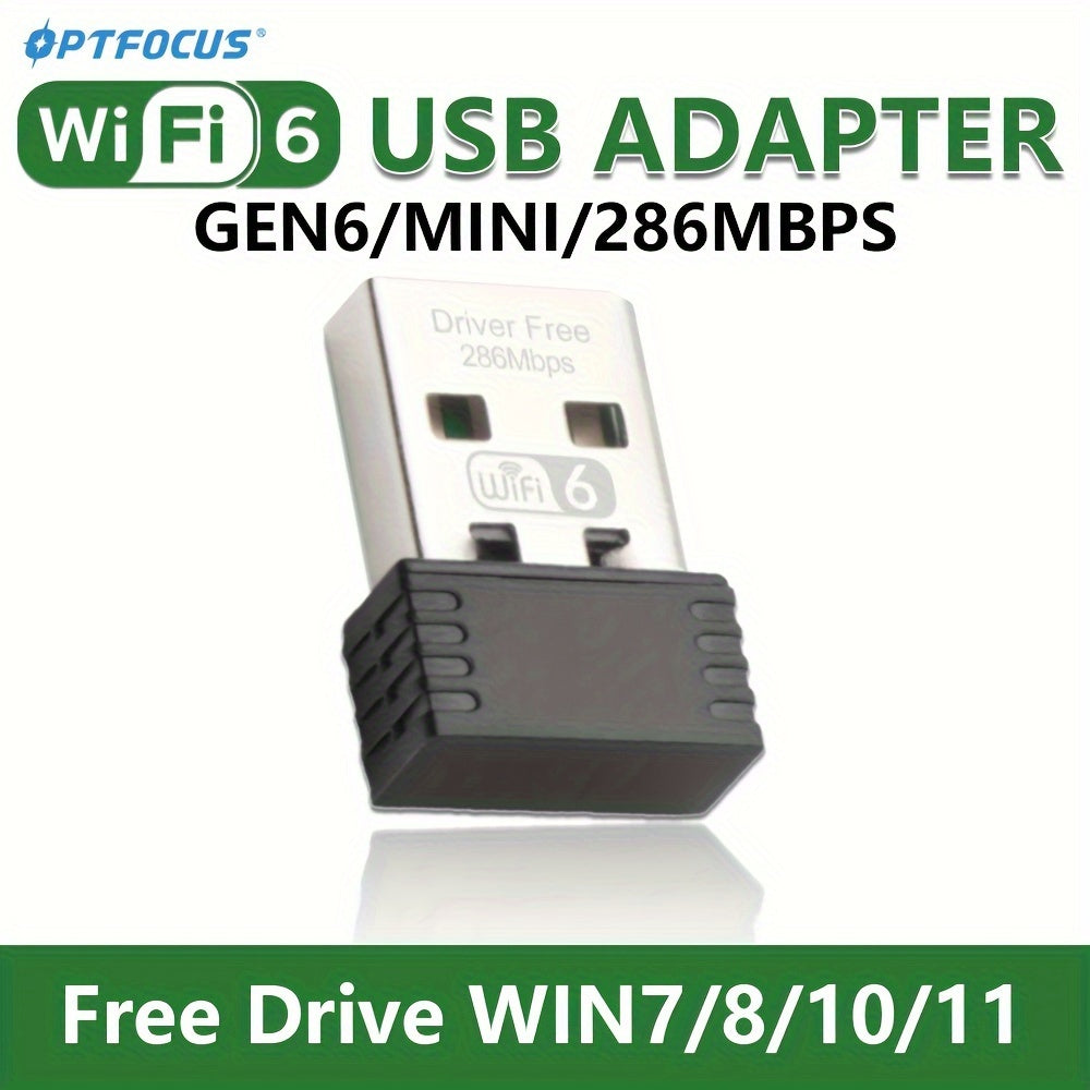 OPTFOCUS WiFi 6E USB Adapter - Yuqori tezlik 286Mbps, PC uchun mini simsiz qabul qiluvchi, ulash va o'ynash; Wink bilan mos keladi.