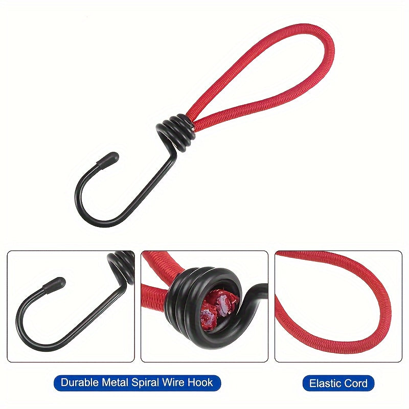 4 Pack Heavy Duty Bungee Cords with Hooks for Camping Tents and Tarp Tie-Downs
