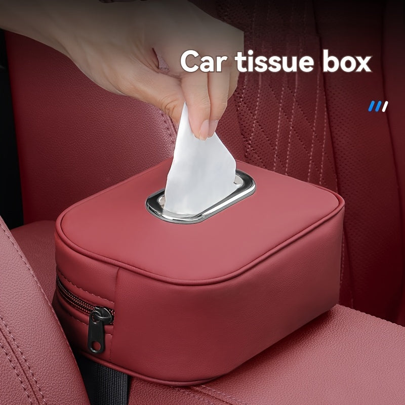 PU Leather Car Tissue Box Holder Multi-Functional Vehicle Organizer