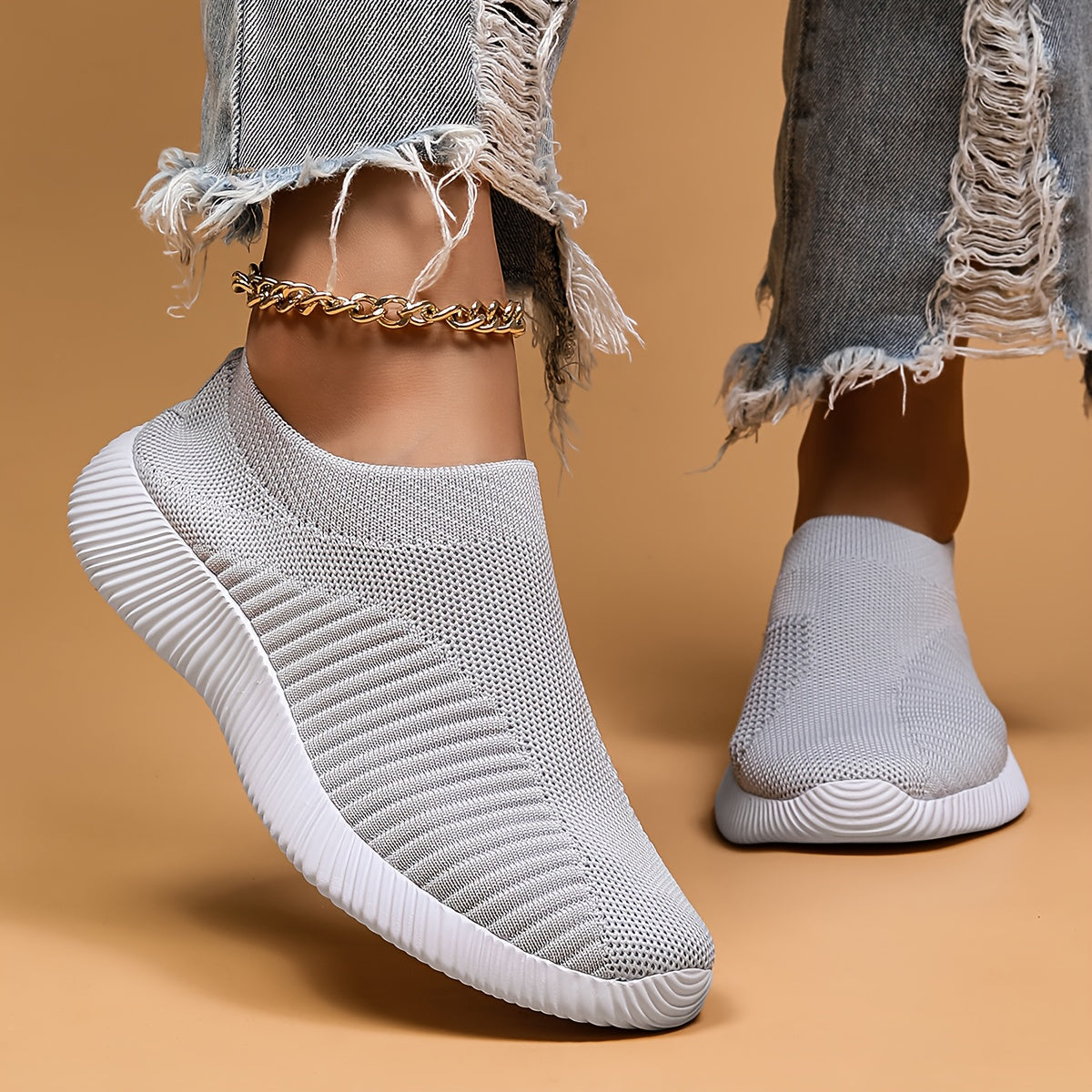 Women's Breathable Knit Sneakers Lightweight Running Shoes Solid Color Plus Size