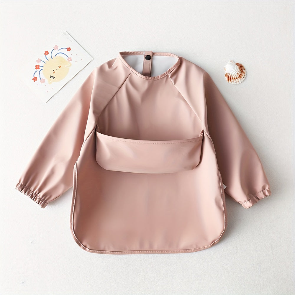 Babero de alimentación impermeable de PU de manga larga para bebés, regalo para niños desordenados