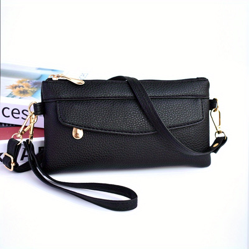 Long Wallet with Zipper Coin Purse and Wristband Leather Slim Minimalist Envelope Style