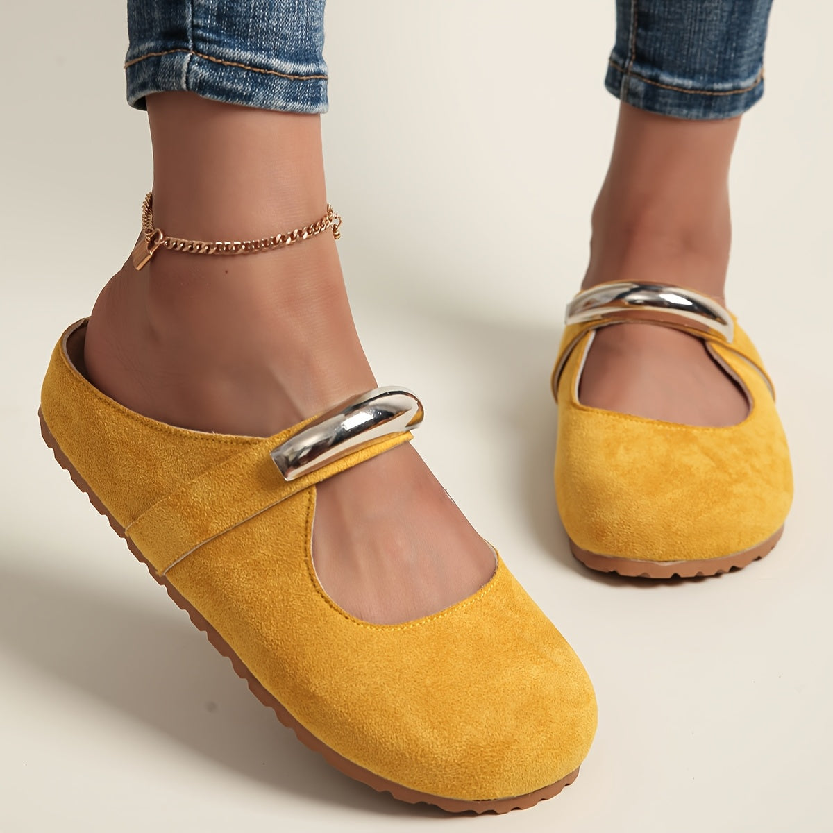 Women's Slip-On Loafers with Metal Buckle Fabric Upper EVA Sole