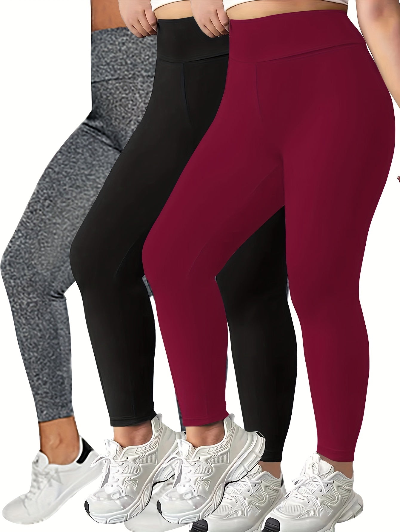 Women High-Waist Yoga Leggings Solid Color Stretchy Butt-Lifting Workout Tights