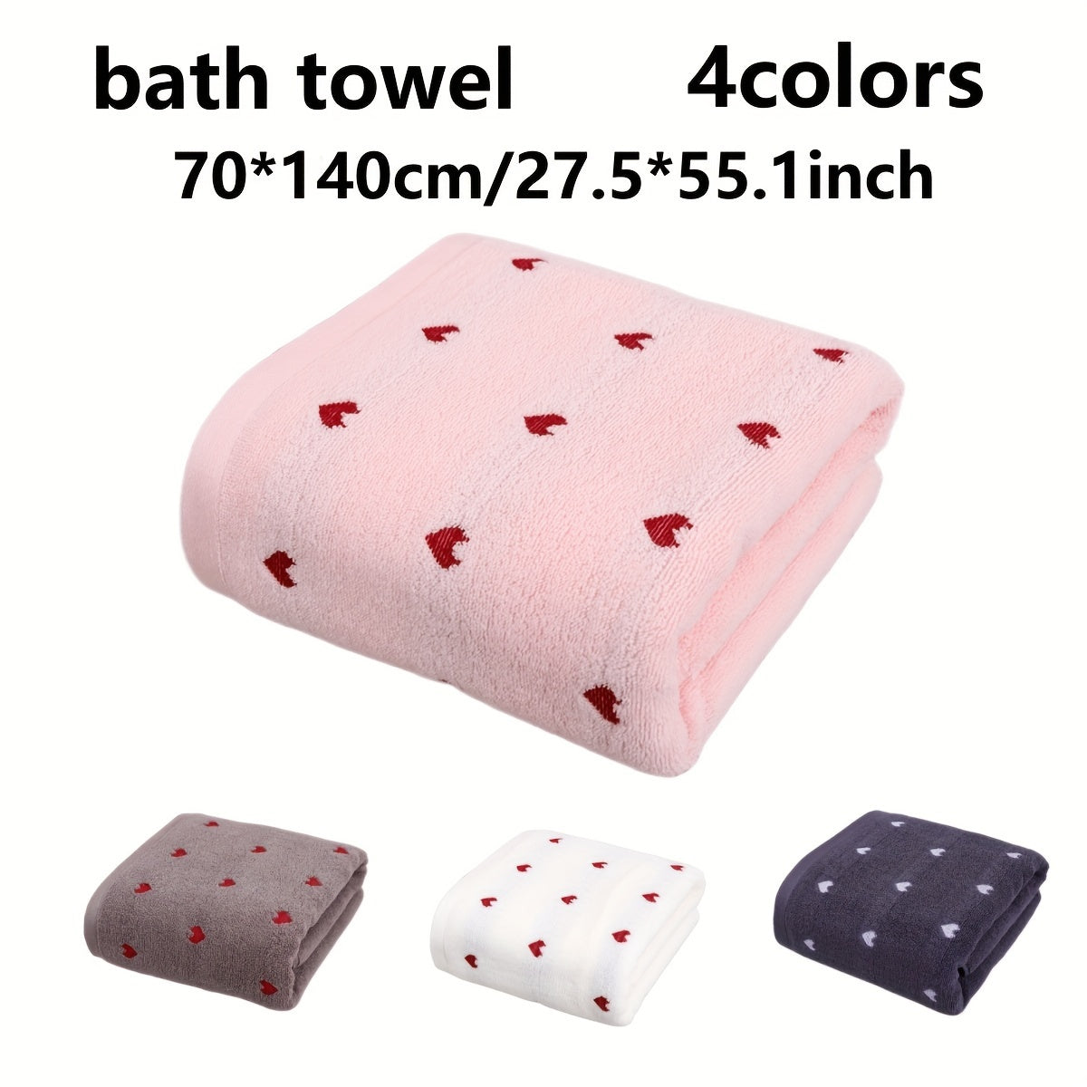 Heart Pattern Cotton Bath Towel Absorbent Quick-Drying Soft Thick for Home Bathroom