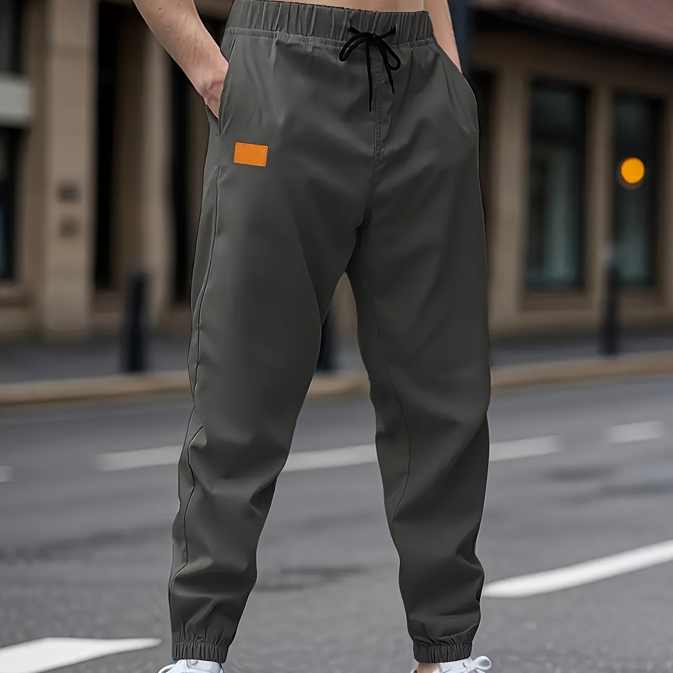 Men's Casual Cargo Pants Non-Stretch Polyester Drawstring Waist Regular Fit Solid Color