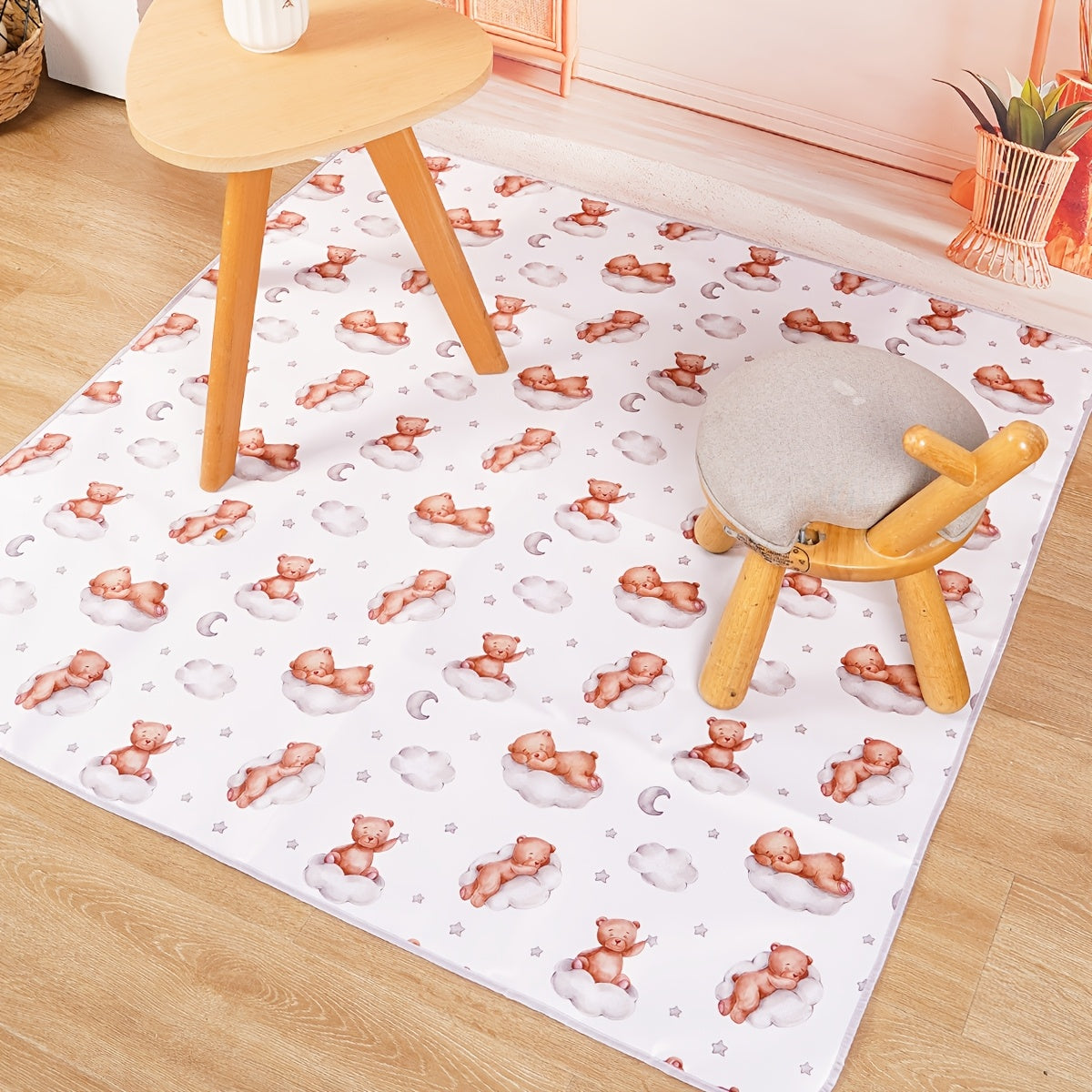 Non-Slip Waterproof Play Mat for Kids 109cm Square with Animal Print and Portable Picnic Blanket