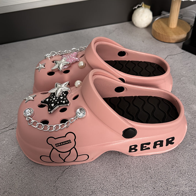 Women's Breathable Thick-Soled Slippers with Star Accessories Indoor Outdoor