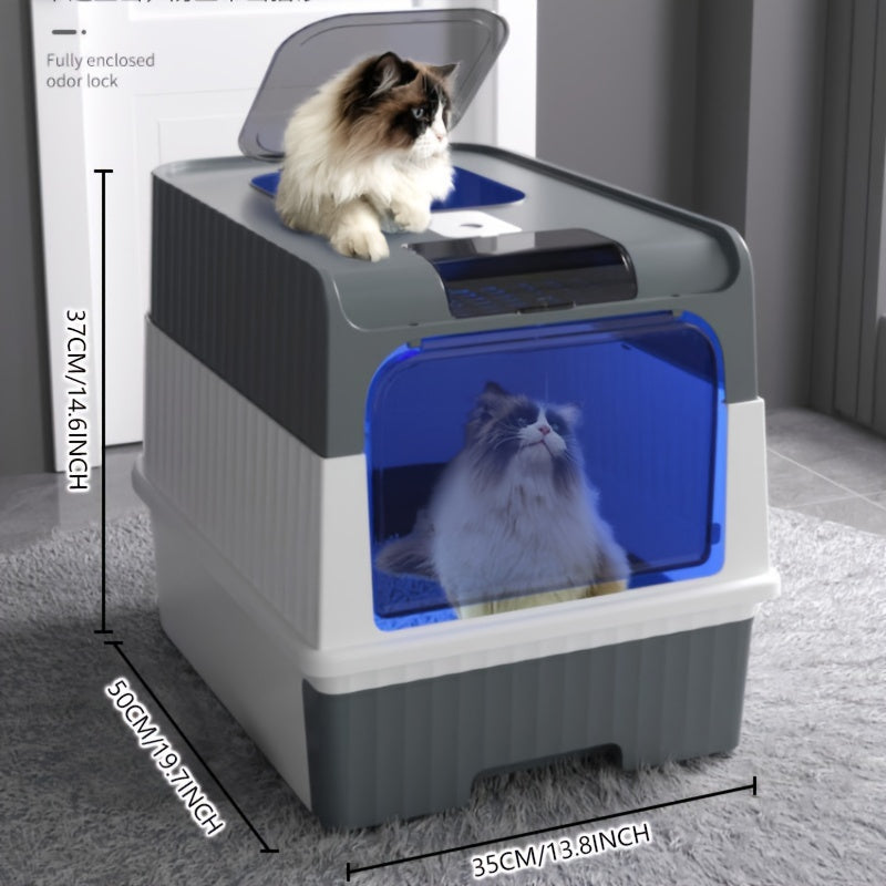 XL Enclosed Cat Litter Box with Drawer Odor-Resistant Easy to Clean Rectangular Polypropylene