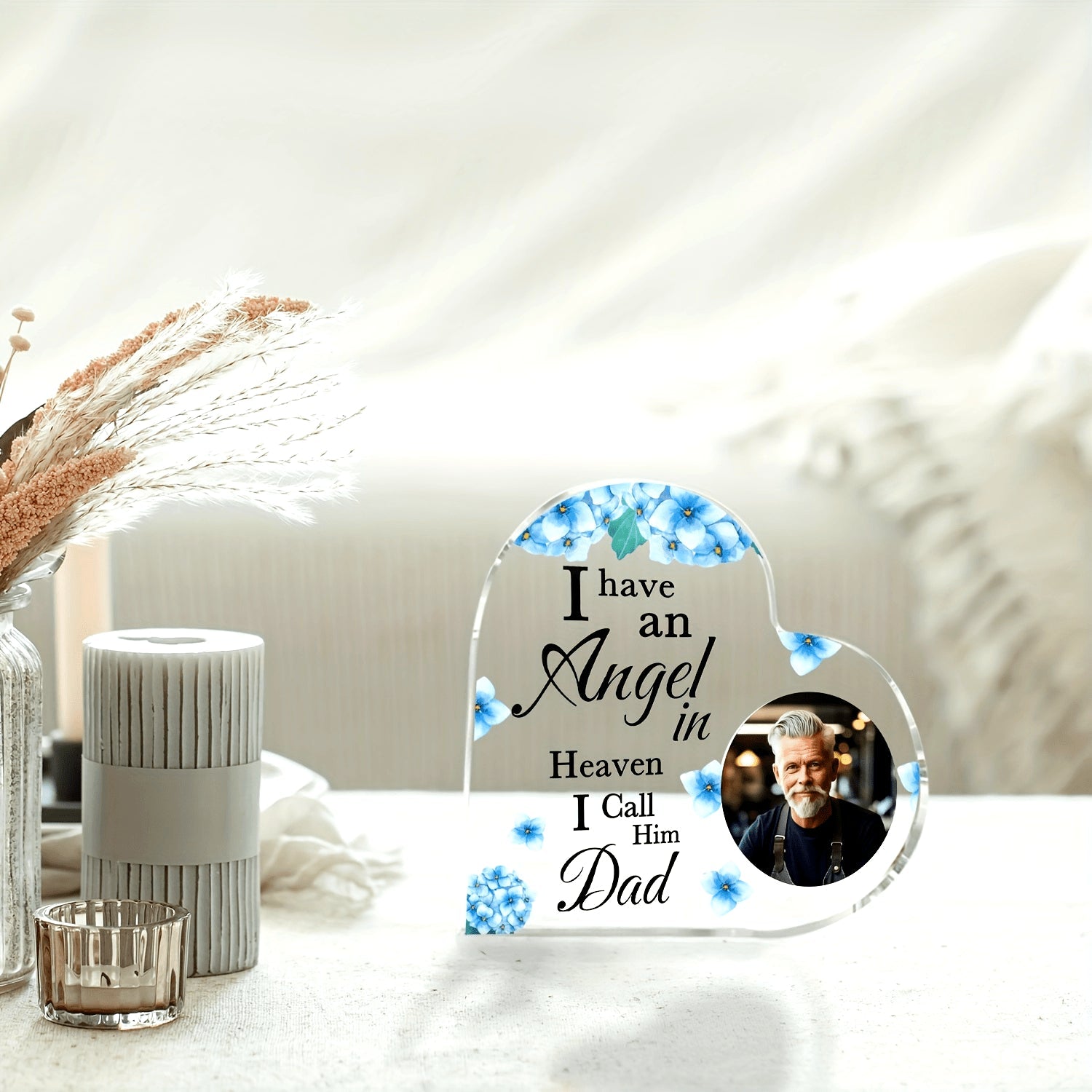 Acrylic Heart-Shaped Photo Plaque for Dad Memorial Gift Father's Day Home Decor