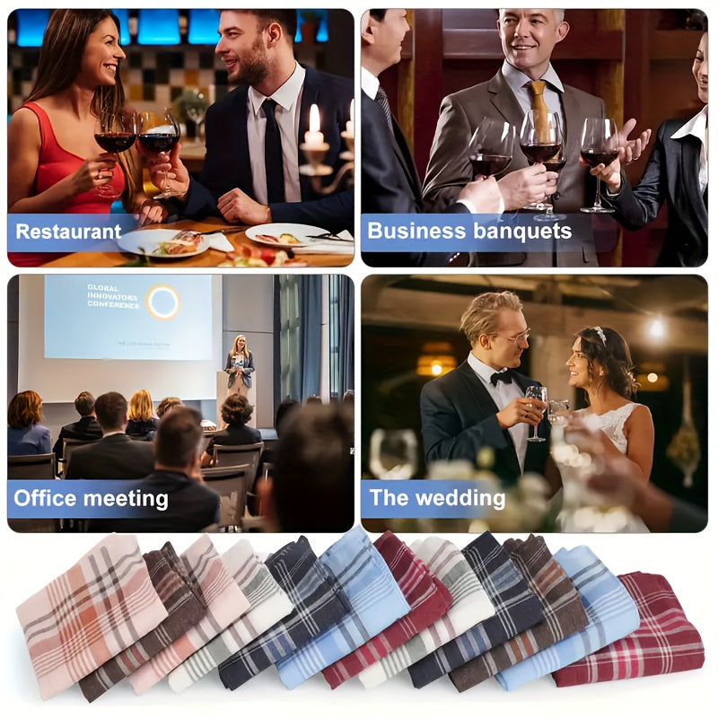 Set of Six Men's Vintage Print Cotton Handkerchiefs with Stripes and Checks