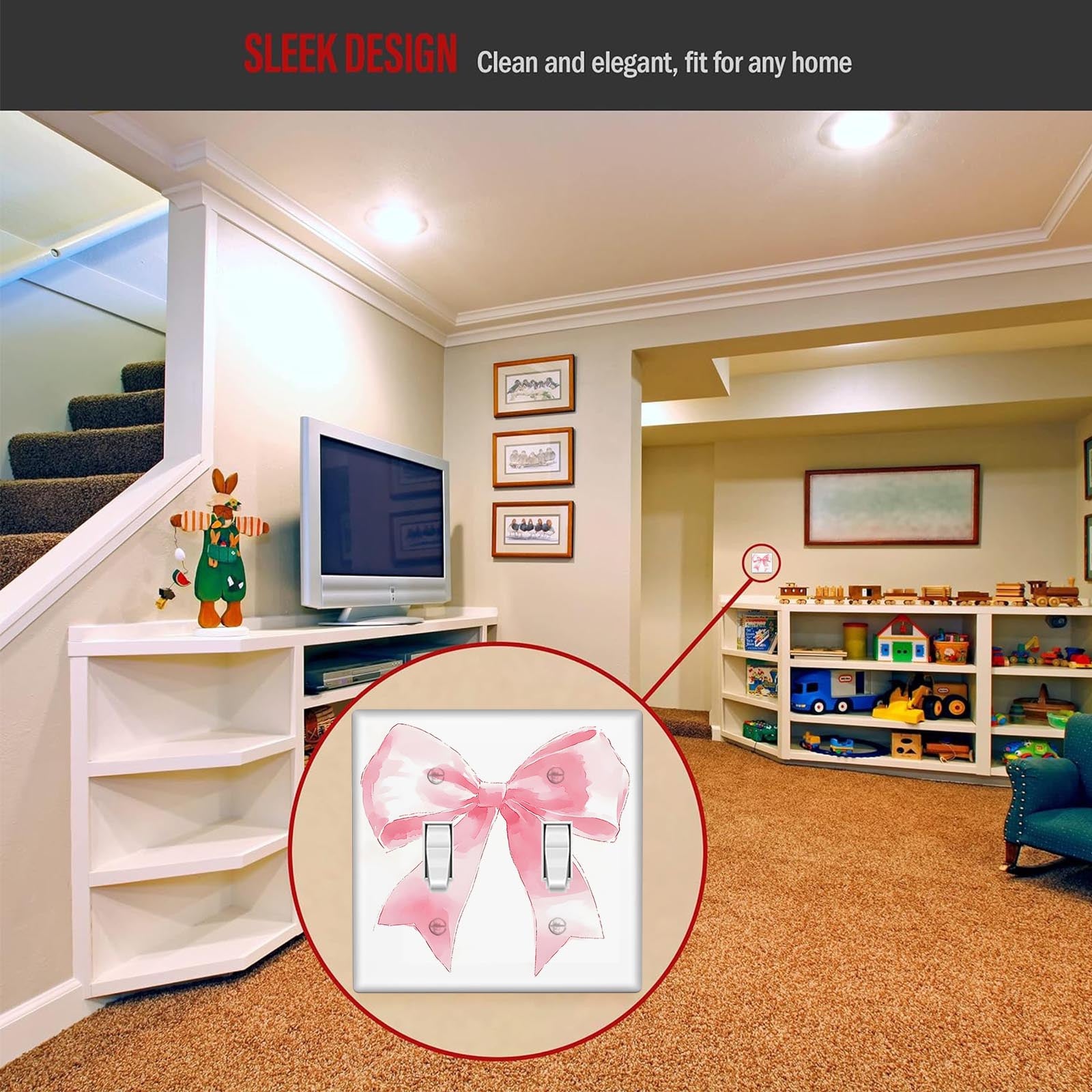 Pink Art Deco Wall Plate with Bow Design Reusable PC Material Decorative Outlet Cover for Bedroom Kitchen