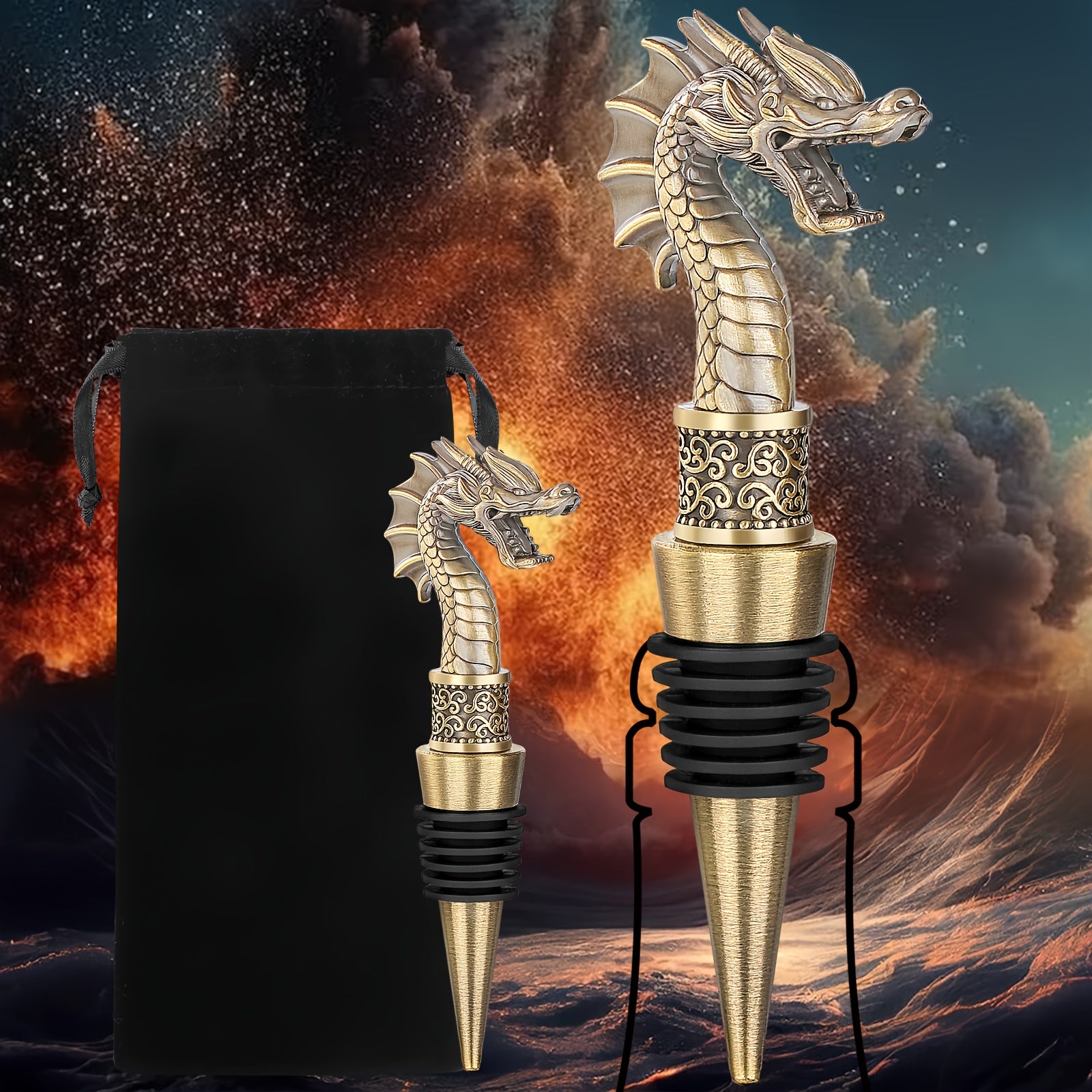 Tapon de vino y abrebotellas de cabeza de dragón para regalos de vino y champán