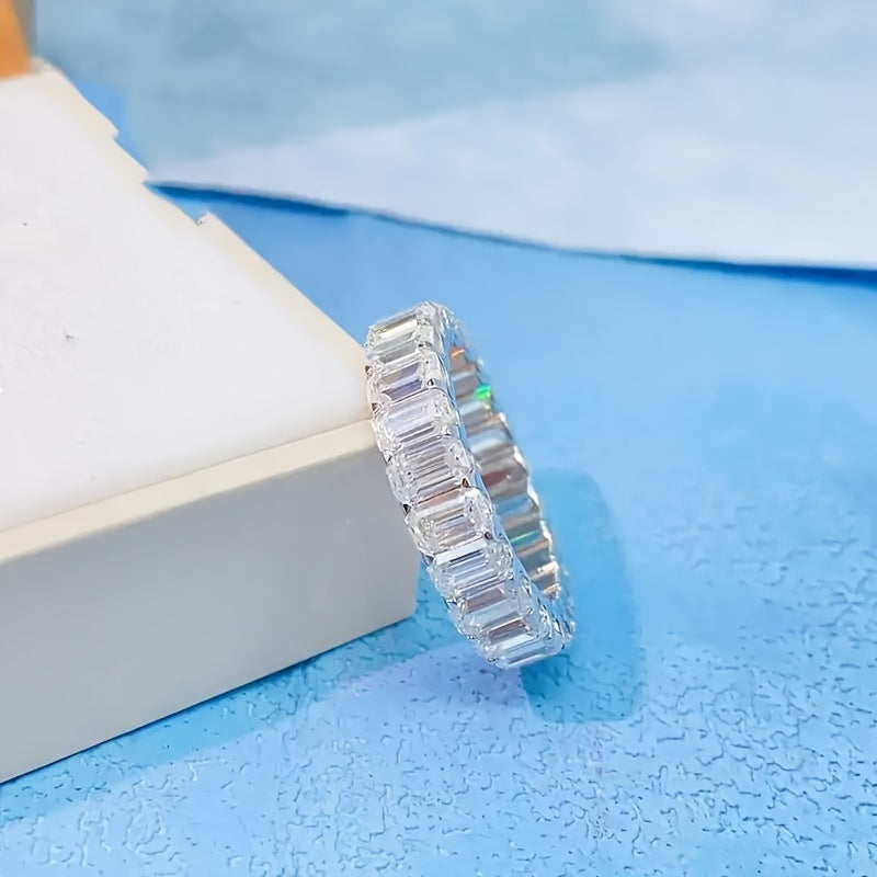 Moissanite T-Design Sterling Silver Ring 12.3ct Elegant Jewelry for Women