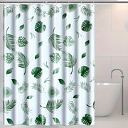 Water-Resistant Polyester Tropical Leaf Bath Liner with Hooks for Bathroom Decor