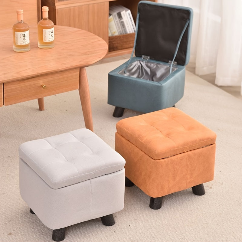 Otomana de almacenamiento retro con cojín suave para maquillaje, cambio de zapatos, organización del hogar, gris, negro, azul, negro, naranja, negro