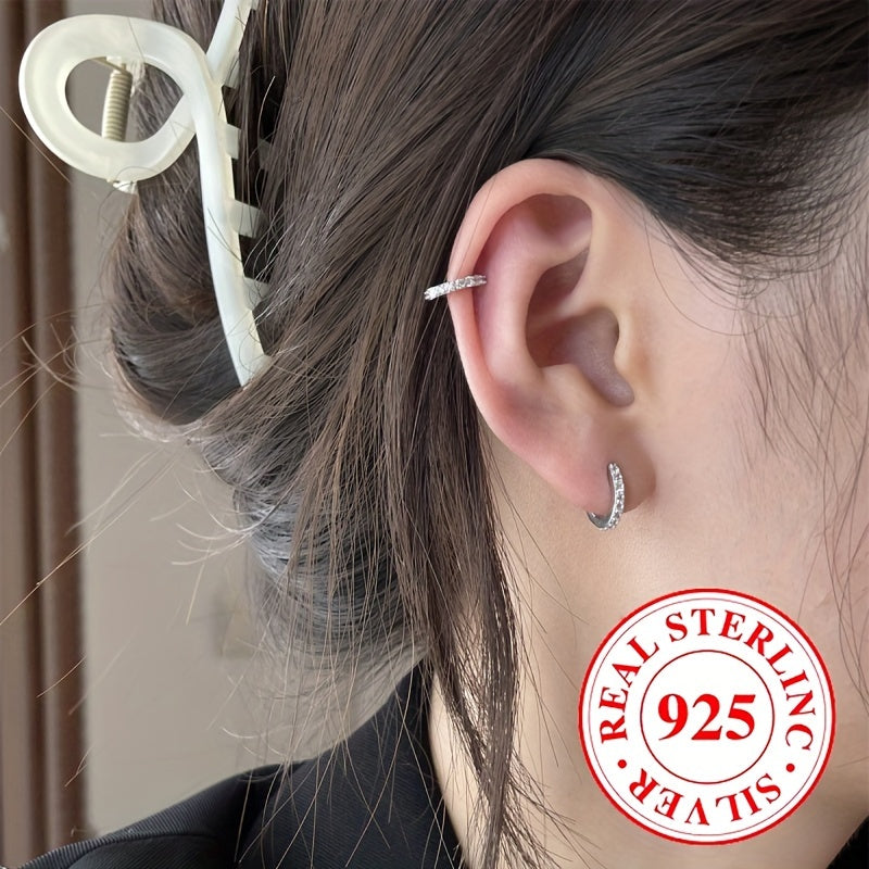 Silver Earrings for Women Zirconia Circular Design 1.9g Wedding Party Daily Wear