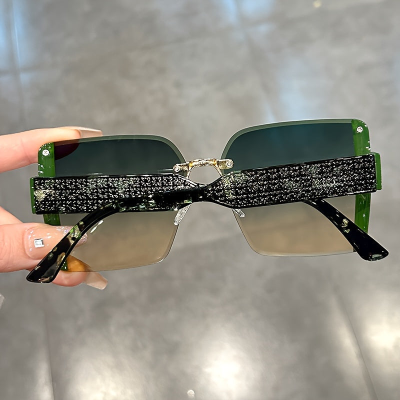 Unisex Oversized Rimless Gradient Anti-Glare Sunglasses for Beach and Vacation