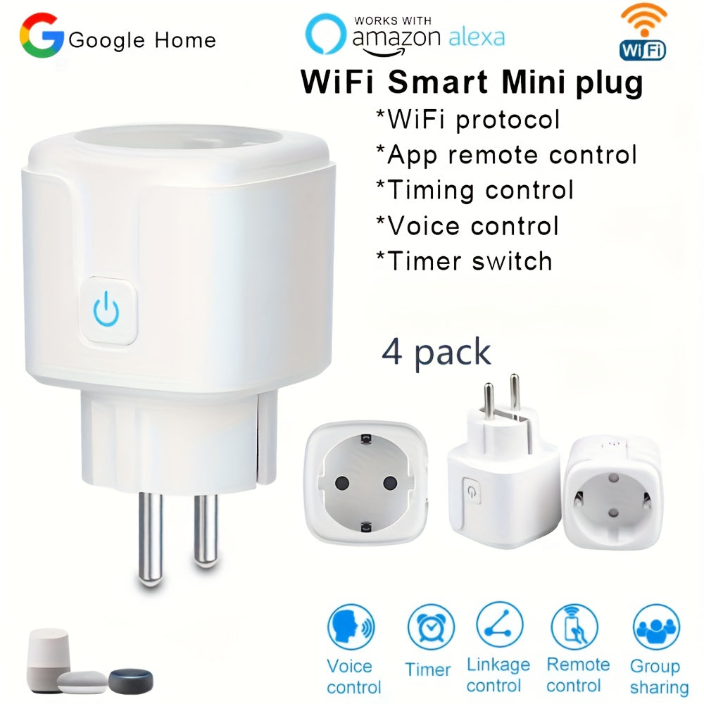 Enchufes inteligentes WiFi EU 16A Pack de 4 compatibles con Google Assistant Alexa Montaje en pared