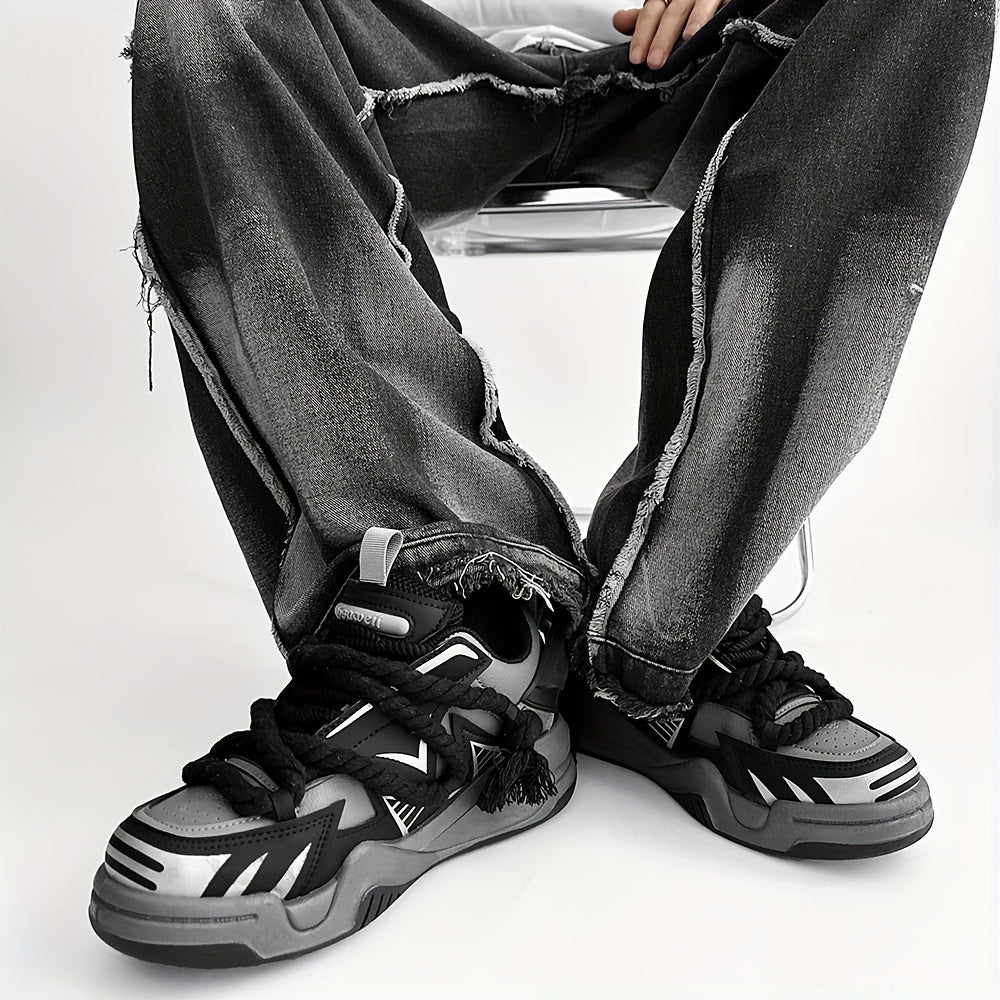 Men's Casual Low Top Sneakers Rubber Sole PU Fabric Solid Color All-Season