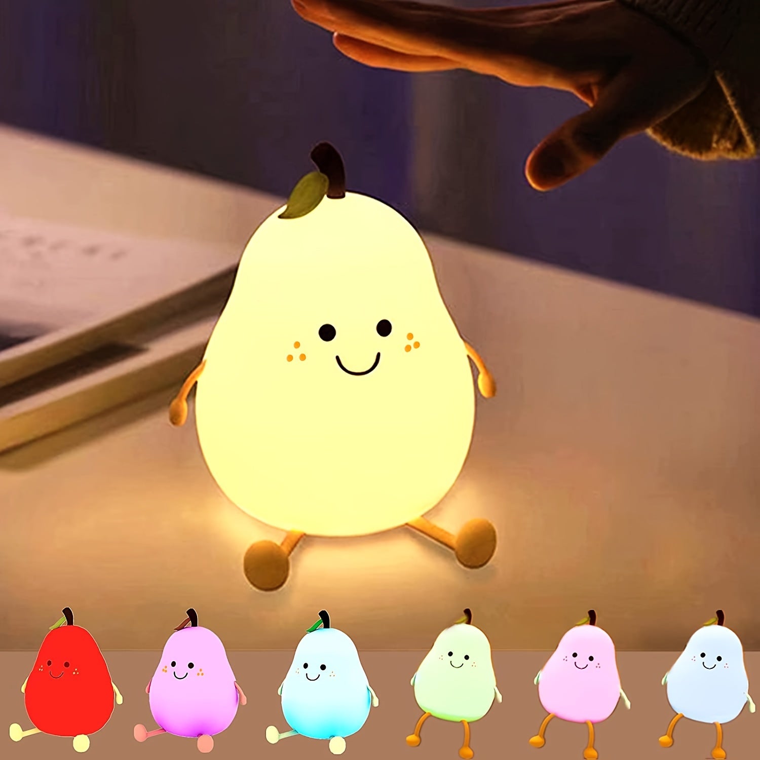 Rechargeable Silicone Pear Night Light with 7 Color Changing, Touch Control, Timer for Bedroom or Bedside