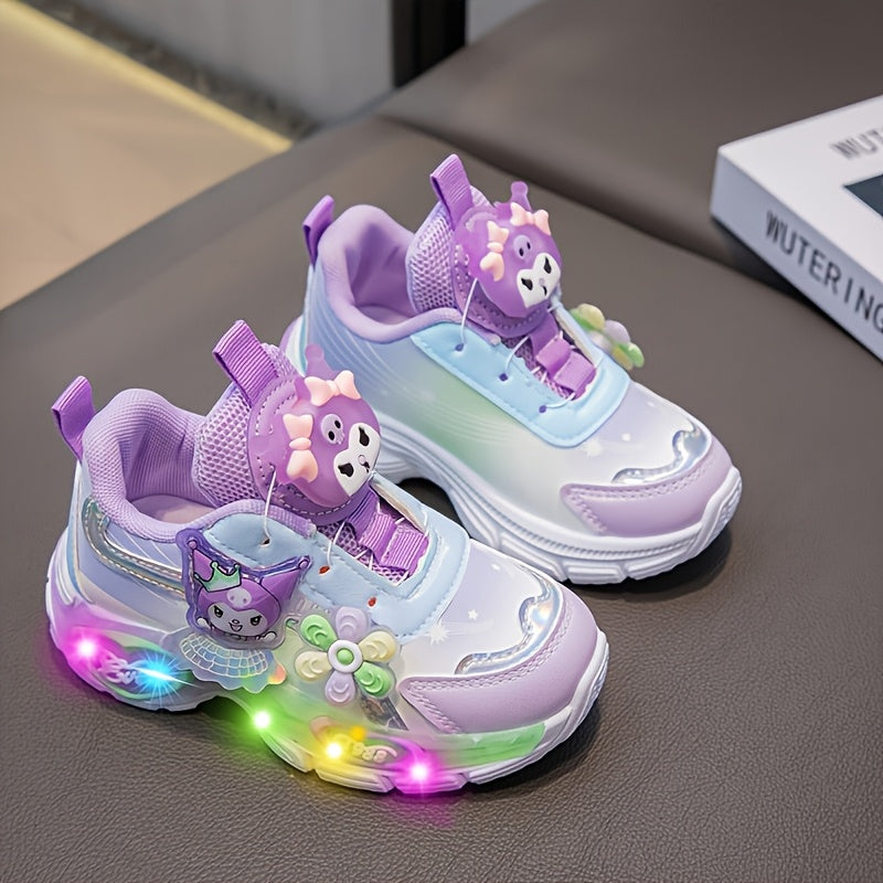 Girls' Spring Sneakers with Glowing Lights Cartoon Design Low Top Rubber Sole