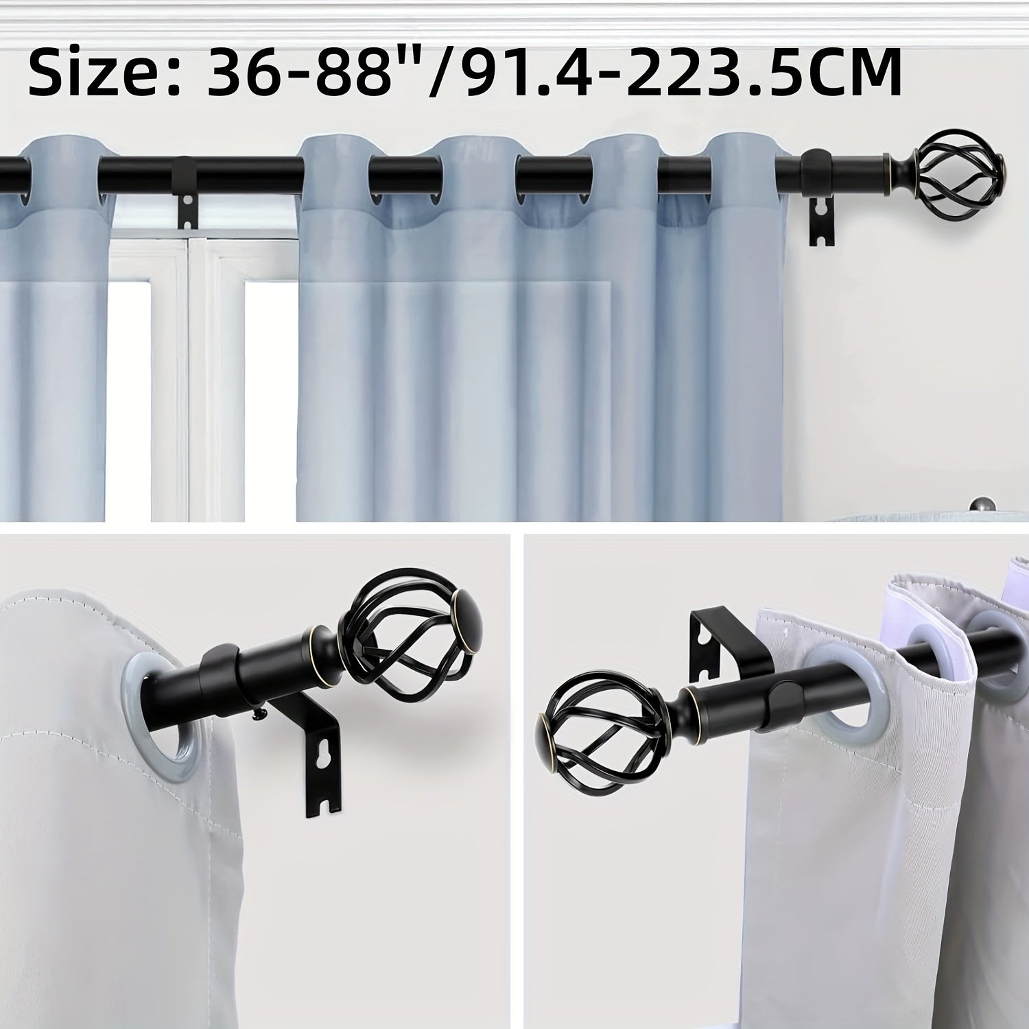 Adjustable Gold Chrome Curtain Rod with Twisted Cage Finials for Windows and Showers