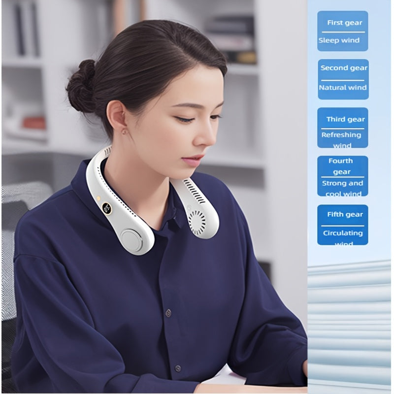 Rechargeable Bladeless Neck Fan with 5-Speed Cooling Hands-Free Outdoor Use