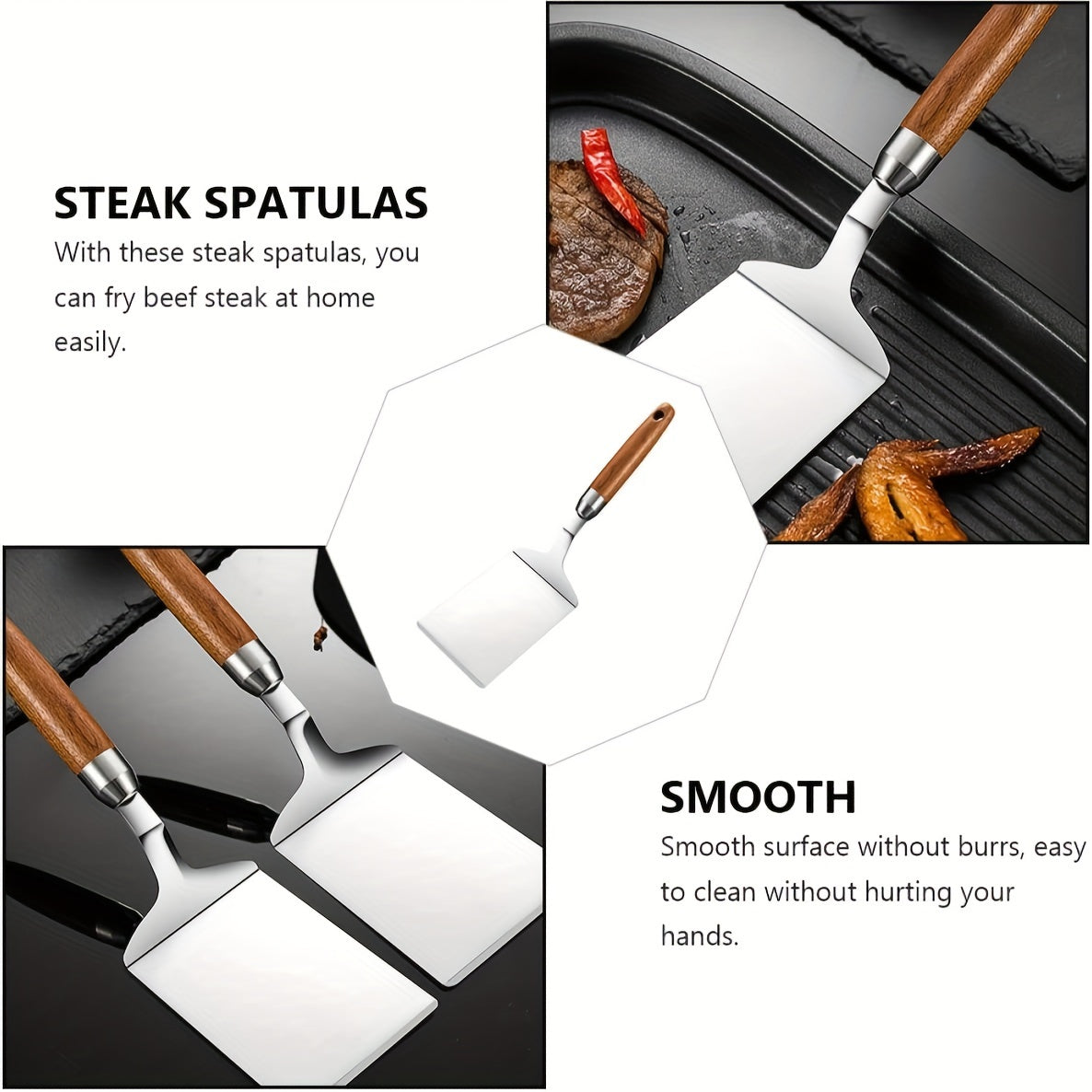 Stainless Steel Kitchen Spatula Wide Blade for Flipping Pancakes Pizza Steak