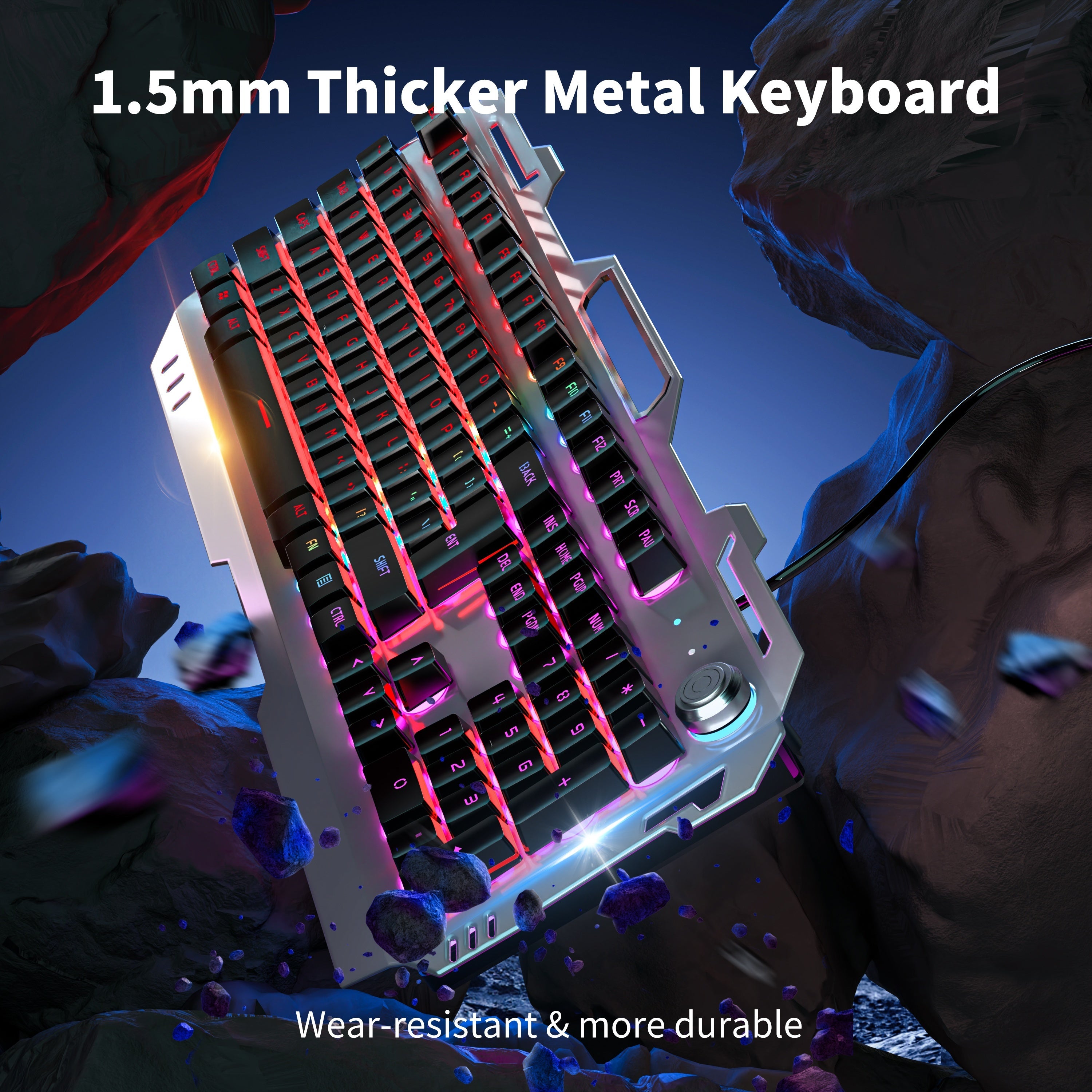 Wired Gaming Keyboard with LED Backlit Silent Design and Volume Knob for Desktop and Notebook Computers