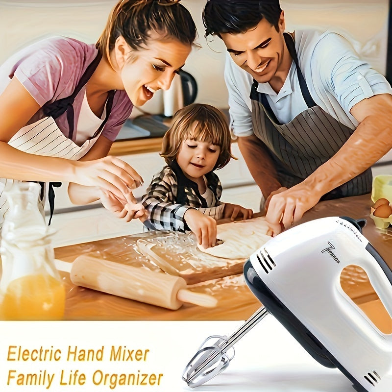 7-Speed Handheld Electric Mixer Set with Whisk Beater Attachments and Bowl