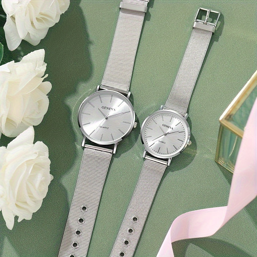 Men and Women Gold Mesh Strap Couple Watch Elegant Romantic Gift