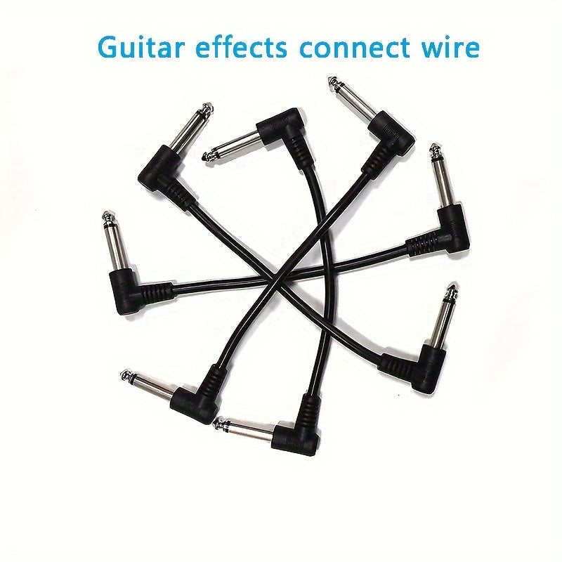 Set of 6 Black 6.35mm Curved Guitar Effects Cables 18cm