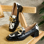 Women’s Faux Leather Penny Loafers Animal Print Moc Toe Chunky Heel