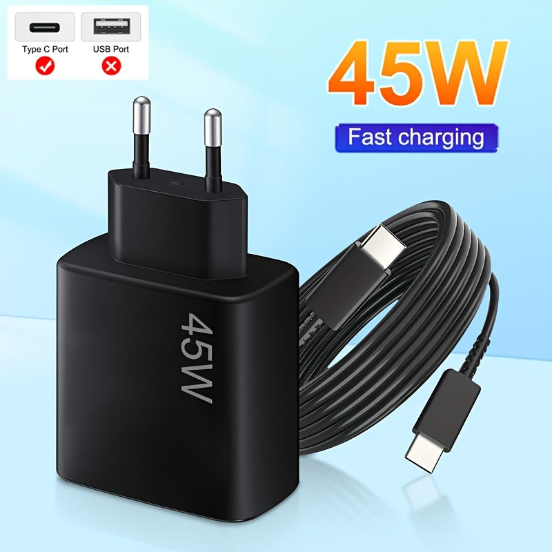 45W USB-C Fast Charger with PD 3.0 and 1M Cable for Travel Compatible with Samsung iPhone 15 16 Series