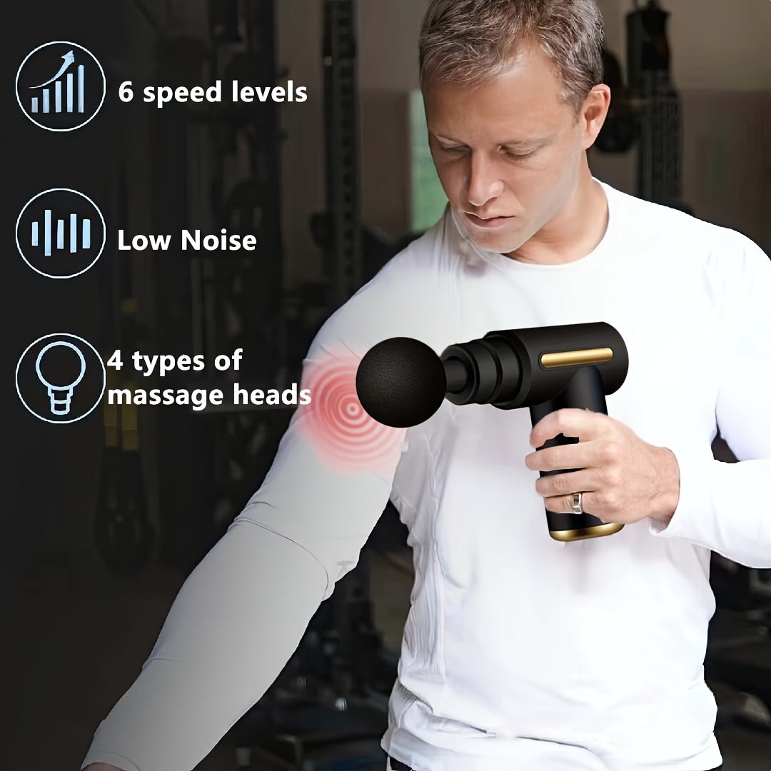 Portable Handheld Electric Muscle Massager with Deep Tissue Percussion Therapy and 4 Heads