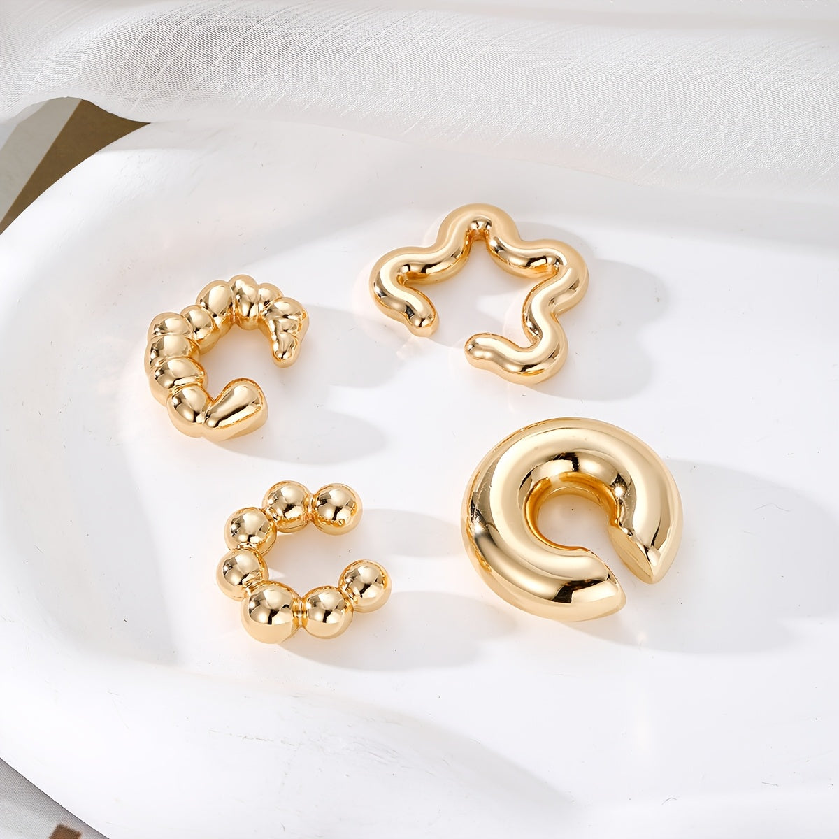 Minimalist geometrik noaniq C-shaklidagi quloq qopqog'i to'plami, 8 ta bo'lak, ayollar va qizlar uchun