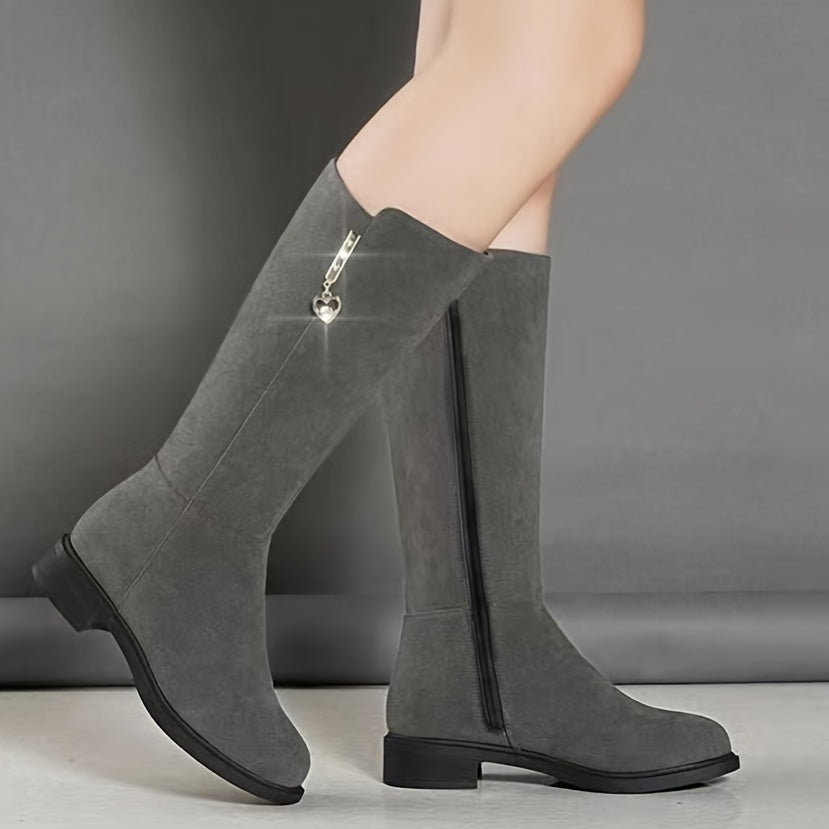 Women's Winter Knee-High Boots Faux Fur Lining Low Heel Rubber Outsole
