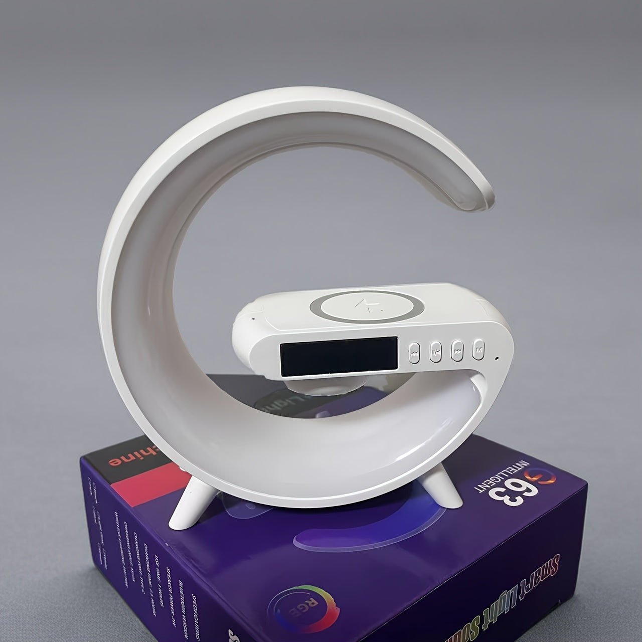 Modern Wireless Speaker with LED Light Desk Lamp Phone Holder Alarm Clock and Wireless Charging Black or White