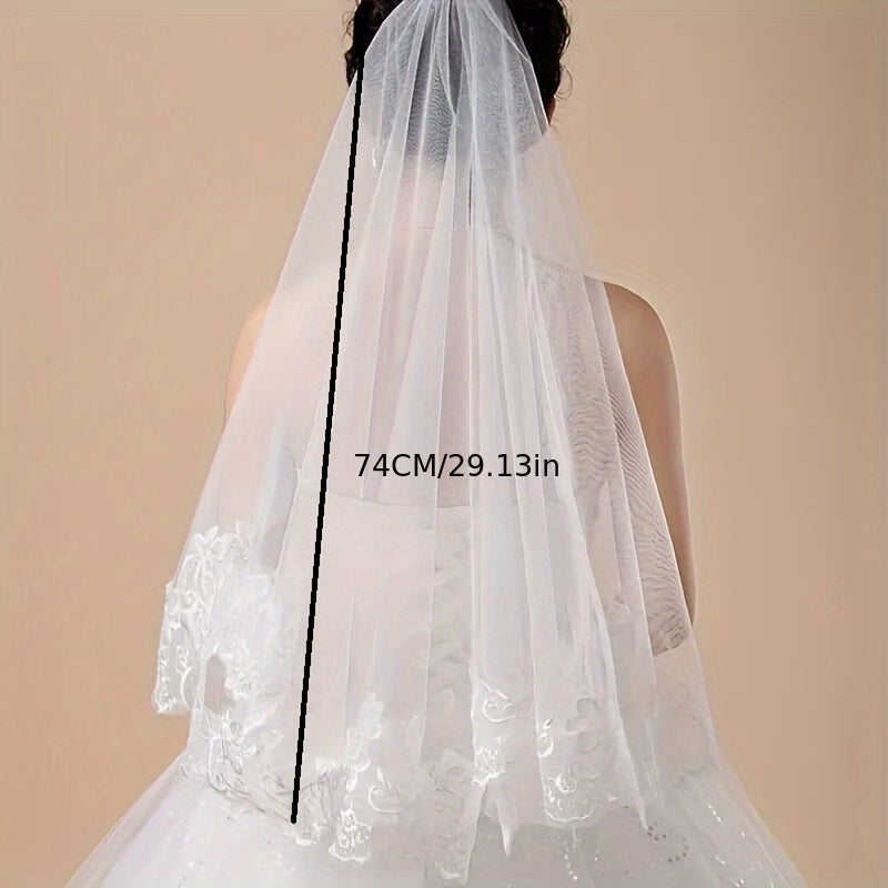 Women's Wedding Veil with Floral Lace Edge Elegant Bridal Accessory